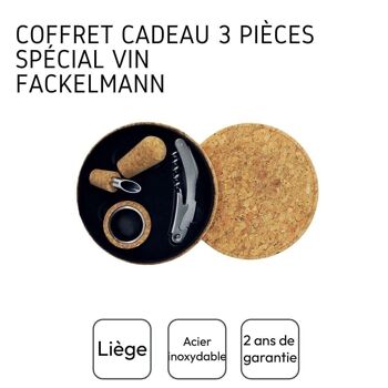 Coffret cadeau d'accessoires pour bouteille de vin 3 pièces avec boite en liège Fackelmann Gift 3