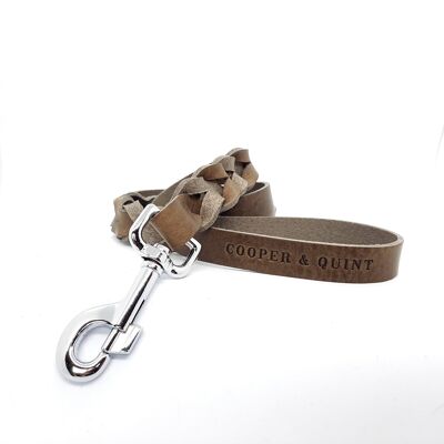 Twisted Leather Leash - Stone - Stainless Steel Fittings