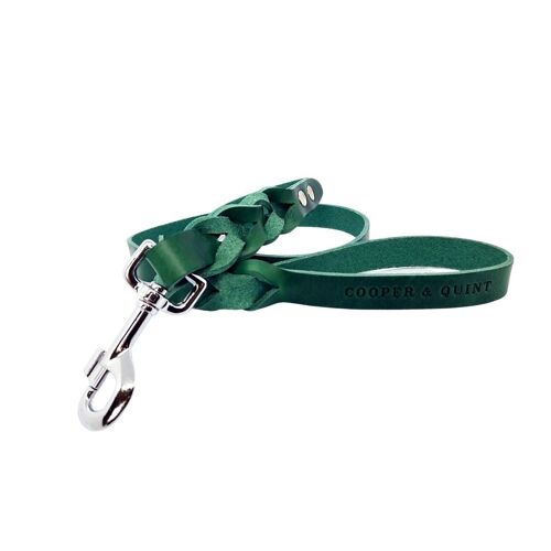 Twisted Leather Leash - Green - Stainless Steel Fittings