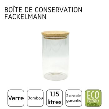 Boîte de conservation en verre 1,15L avec couvercle en Bambou Fackelmann Eco Friendly 2