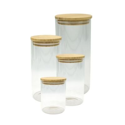 Set of 4 glass storage boxes with bamboo lid Fackelmann Eco Friendly