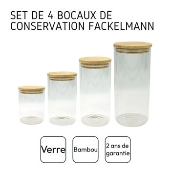 Set de 4 boîtes de conservation en verre avec couvercle en Bambou Fackelmann Eco Friendly 9