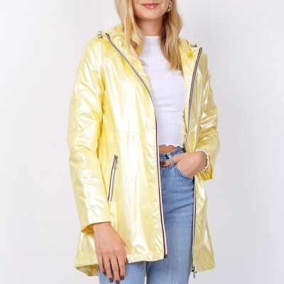 Long water-repellent hooded jacket Yellow