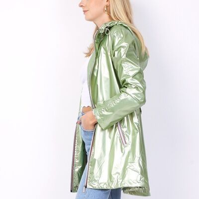 Long water-repellent hooded jacket Green