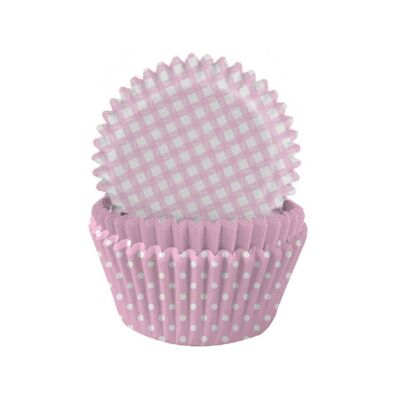 Fundas para cupcakes mezcla de lunares y vichy rosa pastel