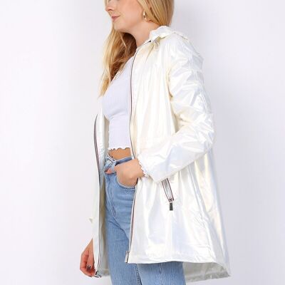 Long water-repellent hooded jacket White