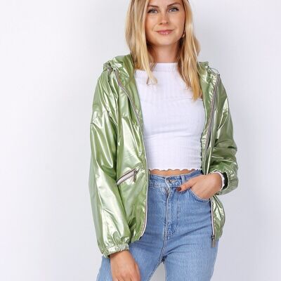 Short water-repellent hooded jacket Green