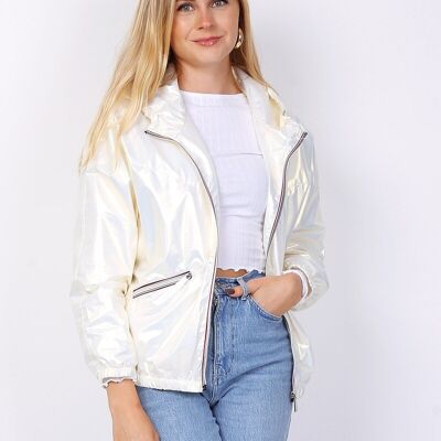 Short water-repellent hooded jacket White