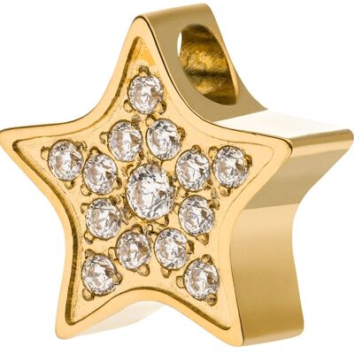 PURE - Colgante estrella con circonitas engastadas realizado en acero inoxidable y oro