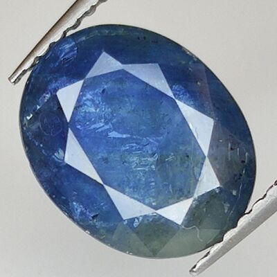 Zaffiro blu effetto seta da 3,71 ct taglio ovale 10,7x8,6 mm