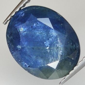 Saphir Bleu Effet Soie 3.71ct taille ovale 10.7x8.6mm 2