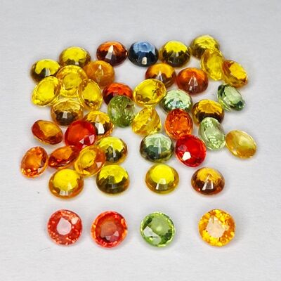 Zaffiro Songea multicolore da 7,42 ct, taglio rotondo, 3,1 x 3,1 mm, 42 pezzi