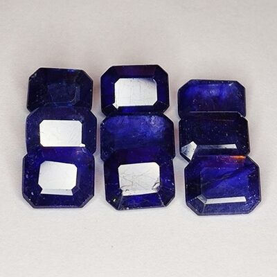14,74 ct, Blauer Saphir, Smaragdschliff, 7,3 x 5,8 mm, 9 Stk