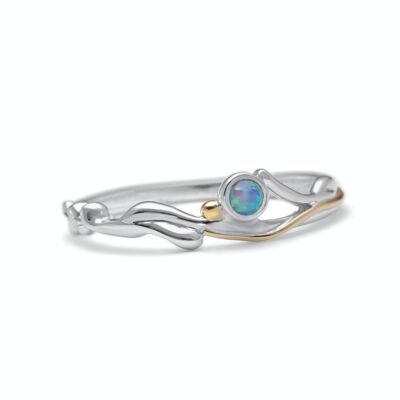 Slim Silver Ring with Round Blue Opalite