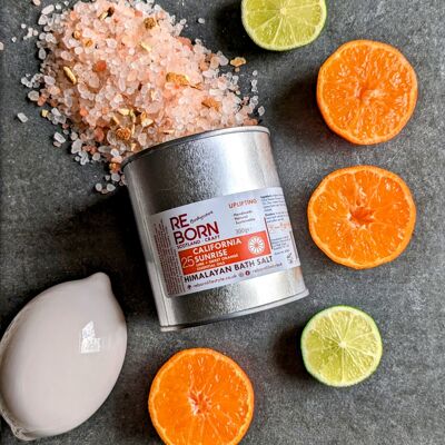 Sel de bain de l'Himalaya orange et citron vert REBORN - Boîte de 300 g