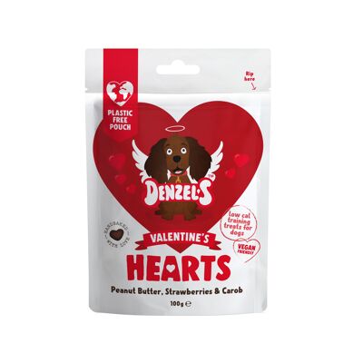 Denzel's Valentine's Hearts: Mantequilla de maní, fresas y algarroba 100 g (caja de 10)
