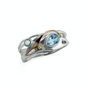 Bague larme topaze bleue et perle 7