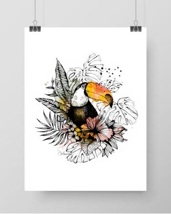 Affiche TOUCAN - Illustration A4 à l'aquarelle et encre de chine 2