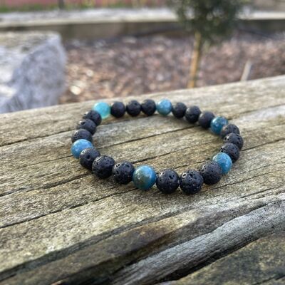 Elastic Lithotherapy Bracelet in Lava Stone and Apatite