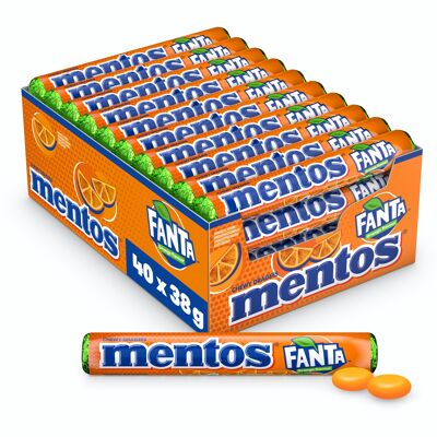 Mentos – Schachtel mit 40 Rollen – Weiche und knusprige Mentos Fanta™ Bonbons – – Ideale Größe für Geburtstage – 40 Rollen zum Teilen