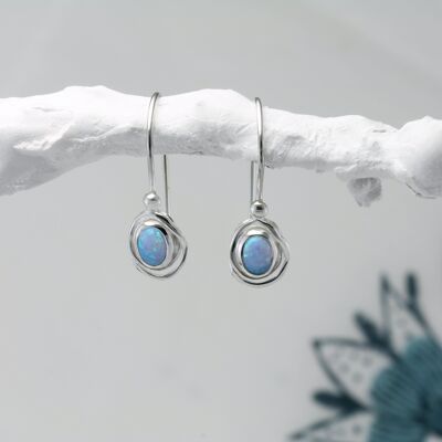 Handmade Sterling Silver and Oval Opal Hook Earrings