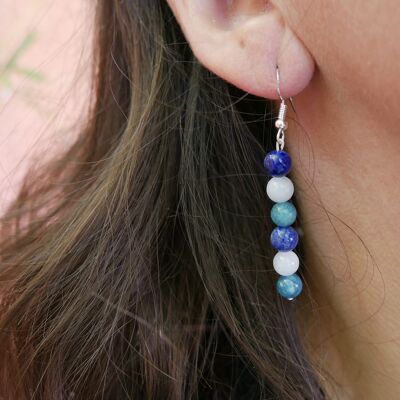 Lapis Lazuli, Aquamarine and Apatite "Triple Protection" dangling earrings