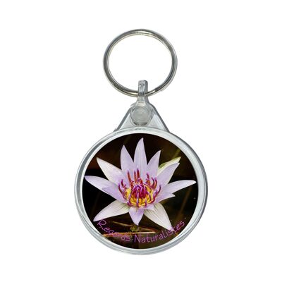 Purple water lily flower photo key ring