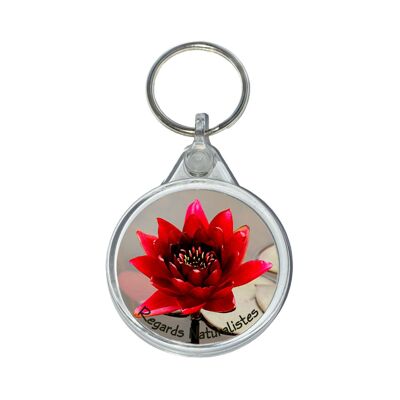 Red water lily flower photo key ring