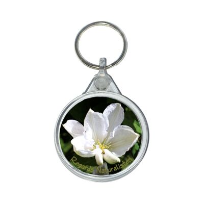 White clematis flower photo key ring
