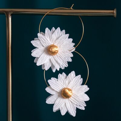 Paper Flower Hoop Earrings - Daisies