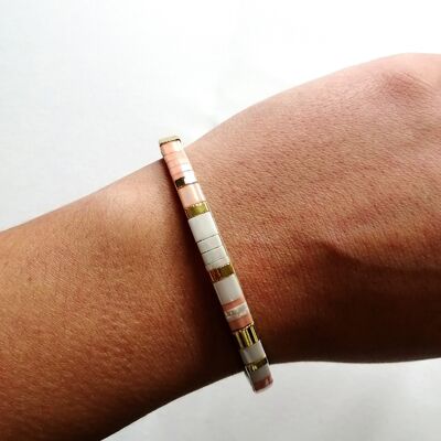 Tila bangle bracelet in Miyuki beads - Douceur Coral Collection