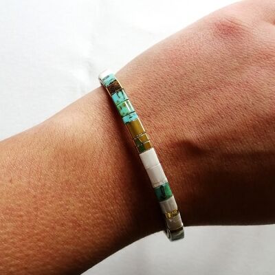 Tila bangle bracelet in Miyuki beads - Éclat Turquoise Collection