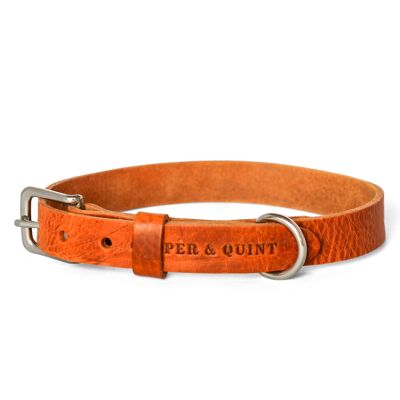No Fuss Leather Dog Collar - Camel - Stainless Steel Fittings