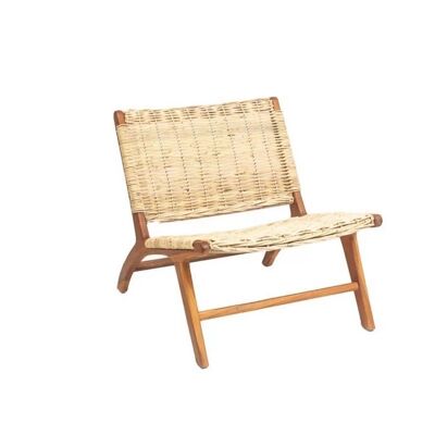 JUNE- Poltrona in rattan intrecciato beige e teak