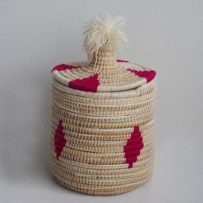 MALOU - Berber Box in Wool and Wicker with Rose Pattern