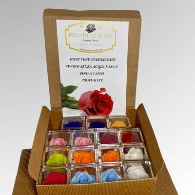 Caja de 15 Cubos 5cm con Rosas Eternas perfumadas para regalar