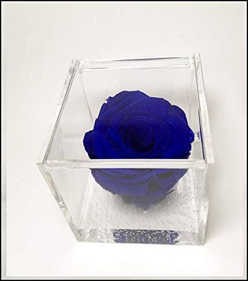 Cubo Rose eterne Profumate Blu 8cm Regalo Fatto a Mano Italy
