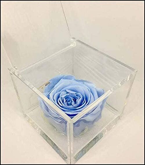 Cubo Rose eterne profumate Celeste 6cm Bomboniera Made Italy