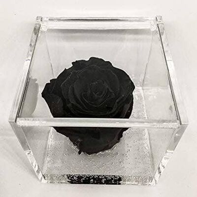 Cubo Rosas Eternas Perfumado Negro 8cm Regalo, Hecho a Mano ITA