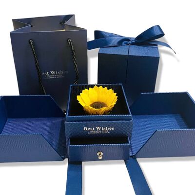 Girasole Eterno in scatola Box portagioie Blu,Rosa vera