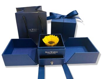 Tournesol éternel en boîte Boîte à bijoux Bleu, Rose véritable