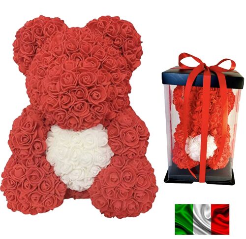 Orsetto rose teddy bear 25cm rosso con cuore bianco