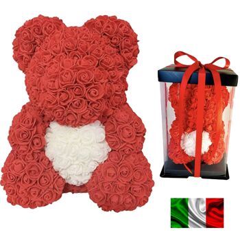 Ours en peluche rose 25cm rouge avec coeur blanc 1