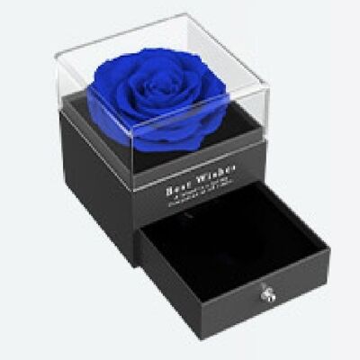 Rosa eterna Blu in scatola Box portagioie Blu, aperto