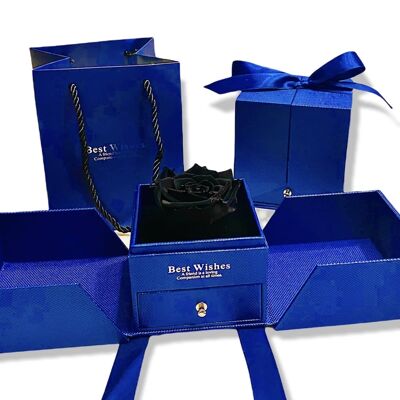 Black Eternal Rose in box Blue Jewelery Box, Real Rose