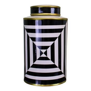 Vase à couvercle en céramique noir/blanc/doré, motif géométrique 29 cm 1