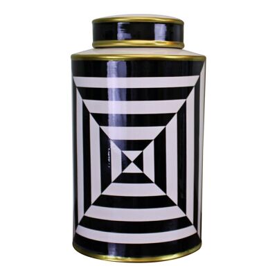 Vase à couvercle en céramique noir/blanc/doré, motif géométrique 29 cm