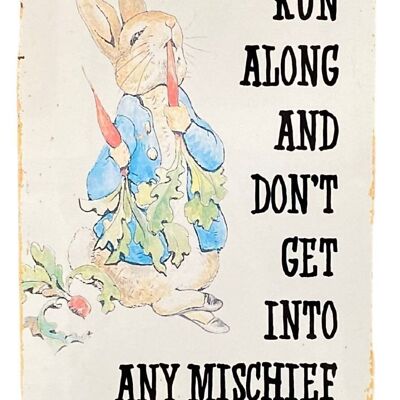 Plaque murale en métal - Peter Rabbit Beatrix Potter - Run Along Mischief