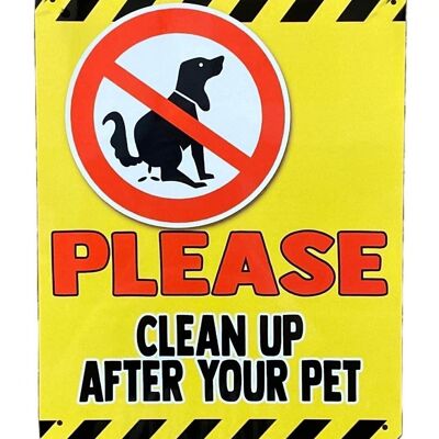 Plaque murale publicitaire en métal - Veuillez nettoyer après votre animal de compagnie - Caca de chien
