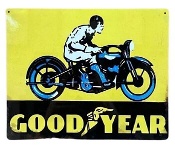 Enseigne murale publicitaire en métal - Good Year Tire Motorbike 1